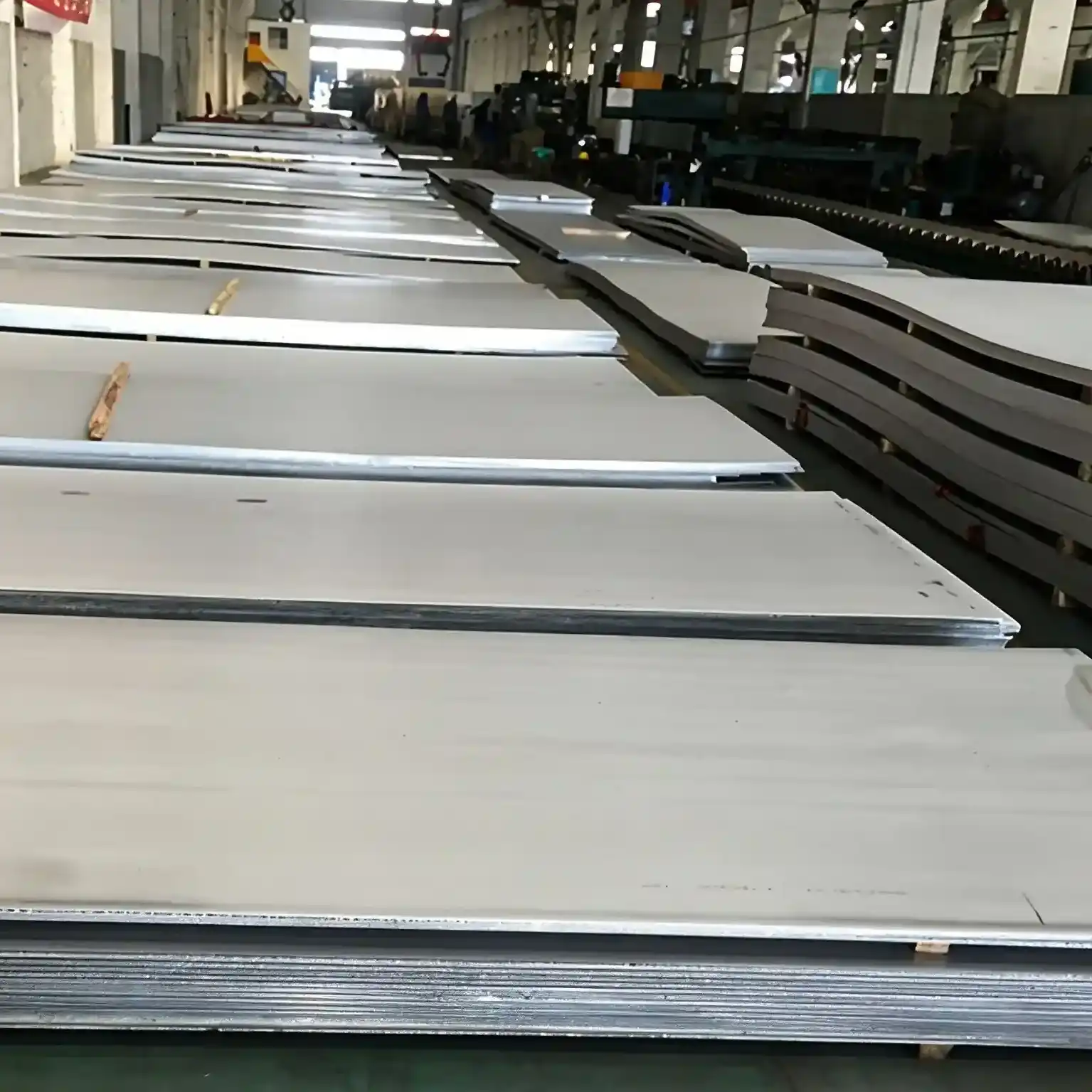 Non-ferrous aluminum plate warehouse inventory prepared for material review and cut planning.